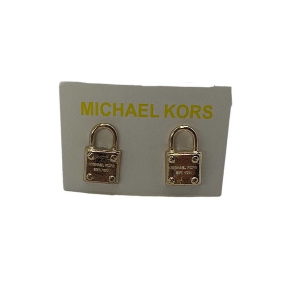 MICHAEL KORS Est 1981 (Rose & Gold) Gold-Tone Logo Padlock Stud Earrings - Picture 6 of 8